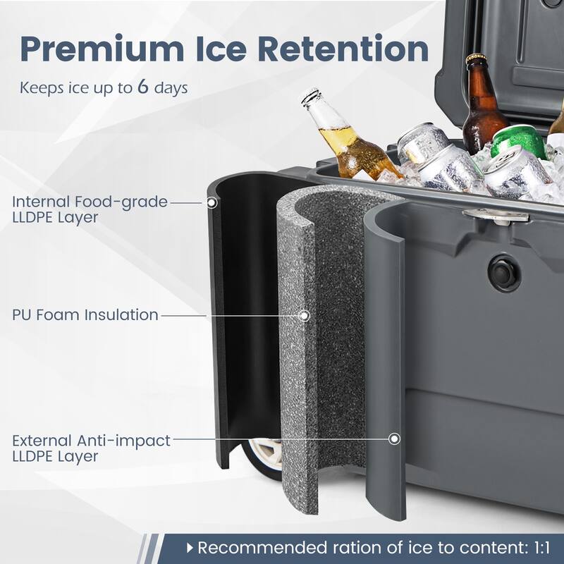 Gymax 52 Quart Portable Hard Cooler w/6-Day Ice Retention Pull Handle