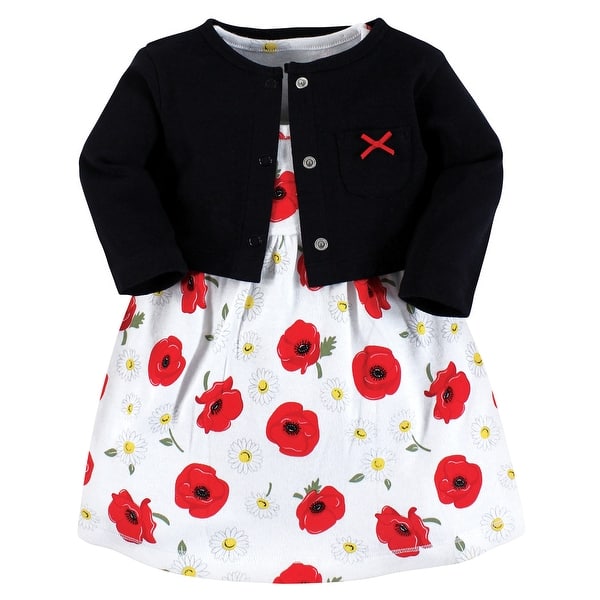 slide 1 of 1, Hudson Baby Baby and Toddler Girl Cotton Dress and Cardigan Set, Poppy Daisy 3T - Poppy Daisy