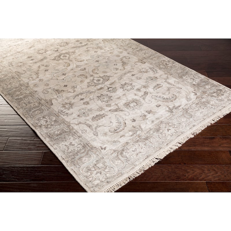 Hand-Knotted Brading Border Viscose Area Rug - 10' x 14'