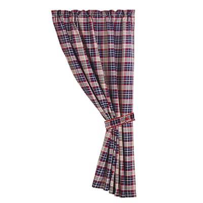 Blue plaid curtain with tieback, 48"x84"