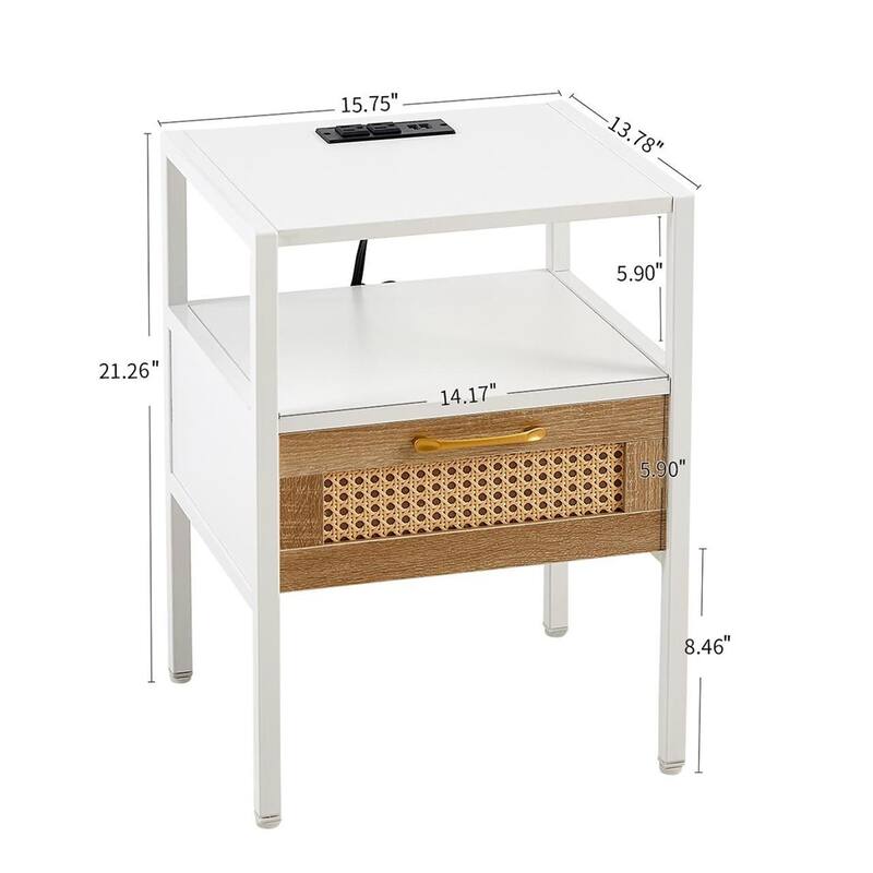 Modern Nightstand with Power Outlet and USB Ports(Set of 2)
