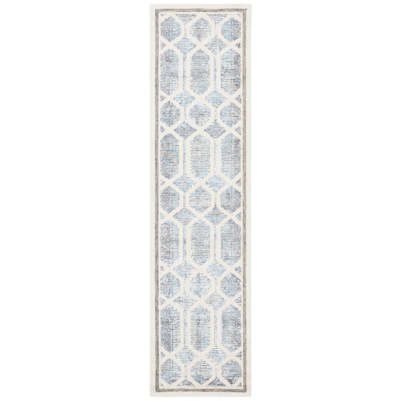 SAFAVIEH, Handmade Artistry Poulia Geometric Wool Rug - 2'3" x 9' Runner - Ivory/Blue