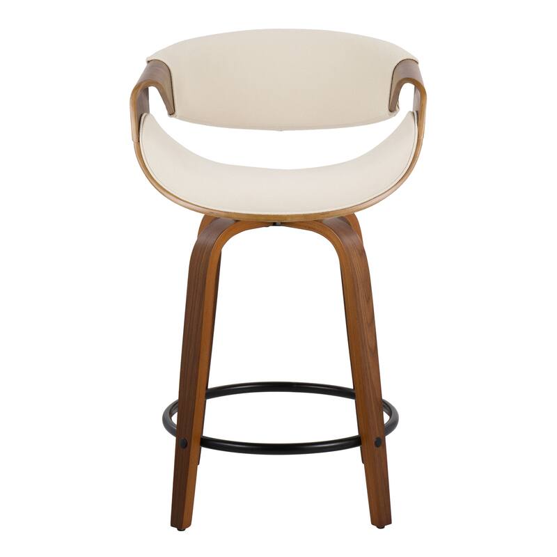 Carson Carrington Sauda 24" Fixed-Height Counter Stools with Bent Wood Legs & Round Footrest (Set of 2) - Cream Fabric/Walnut Wood/Black Metal