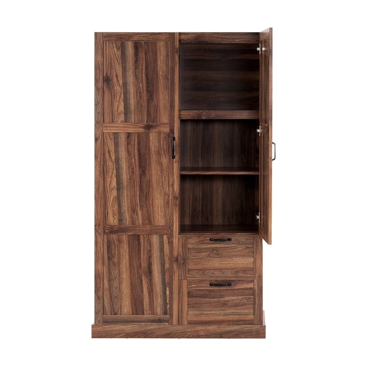 40" Extra-Wide Storage Cabinet, 71" Tall Pantry with Shelves & Drawers - Brown Oak