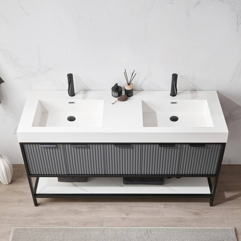 Marcilla 60 in. Double Sink Bath Vanity with Stone Sink Top