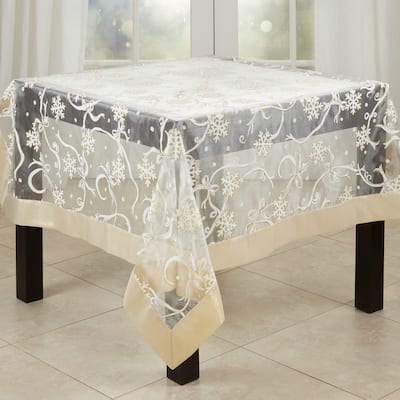 Printed Tablecloth With Snowflake and Ribbon Design