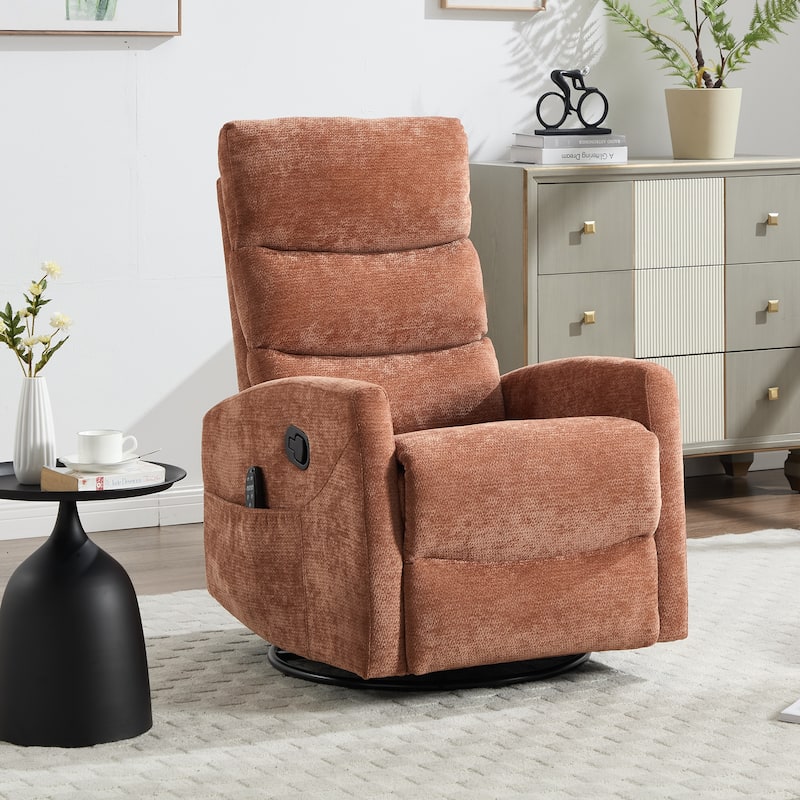 360° Swivel Rocking Recliner with Heat & Massage in Chenille Fabric - Orange