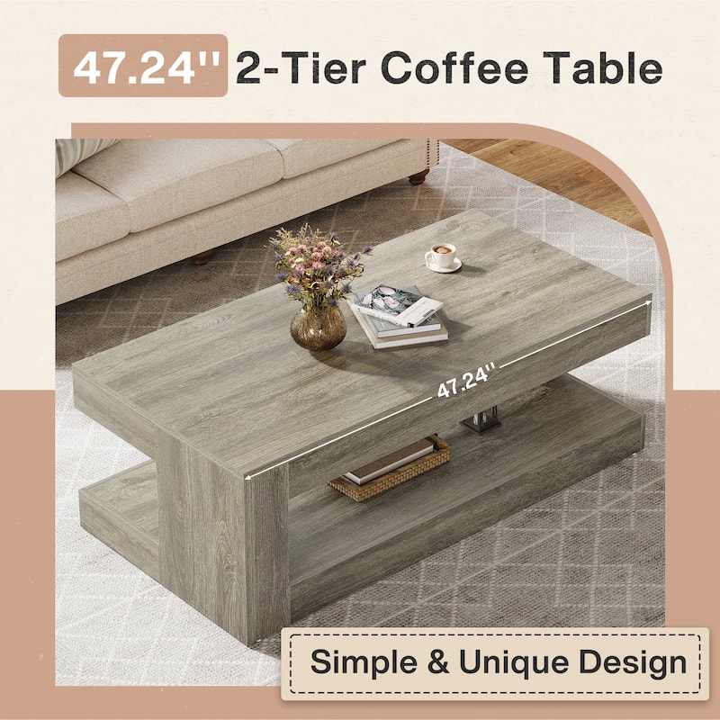 47.3" Farmhouse Rectangular Coffee Table for Living Room