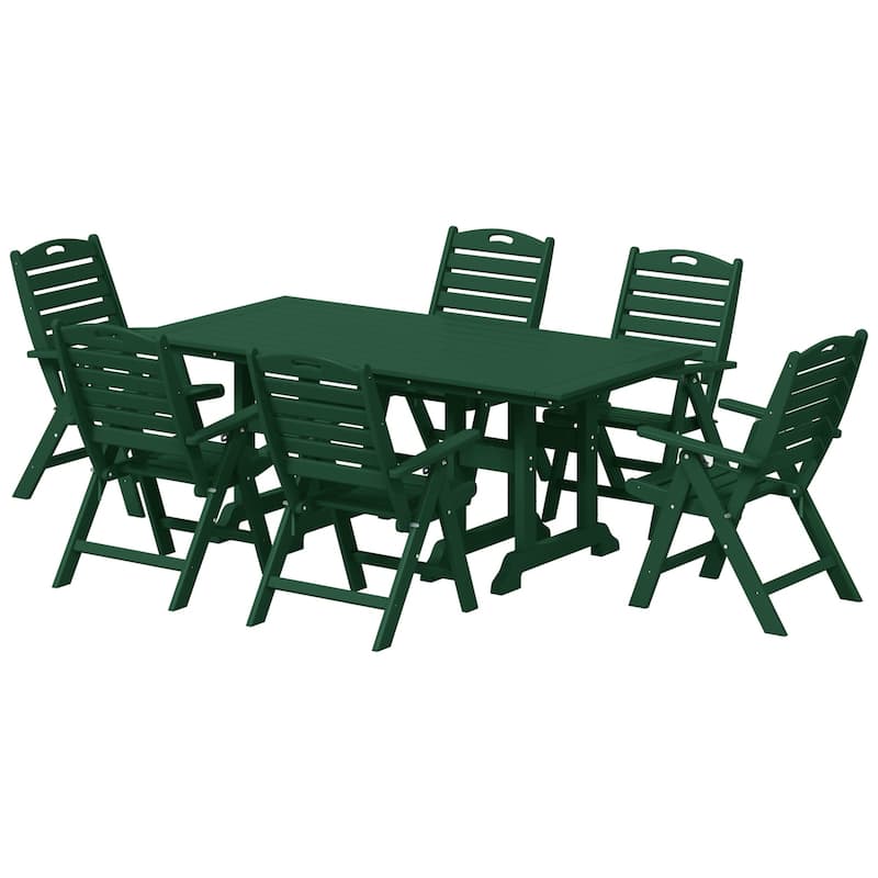 Laguna 7-Piece Rectangular Table Folding Highback Chair Dining Set - Dark Green