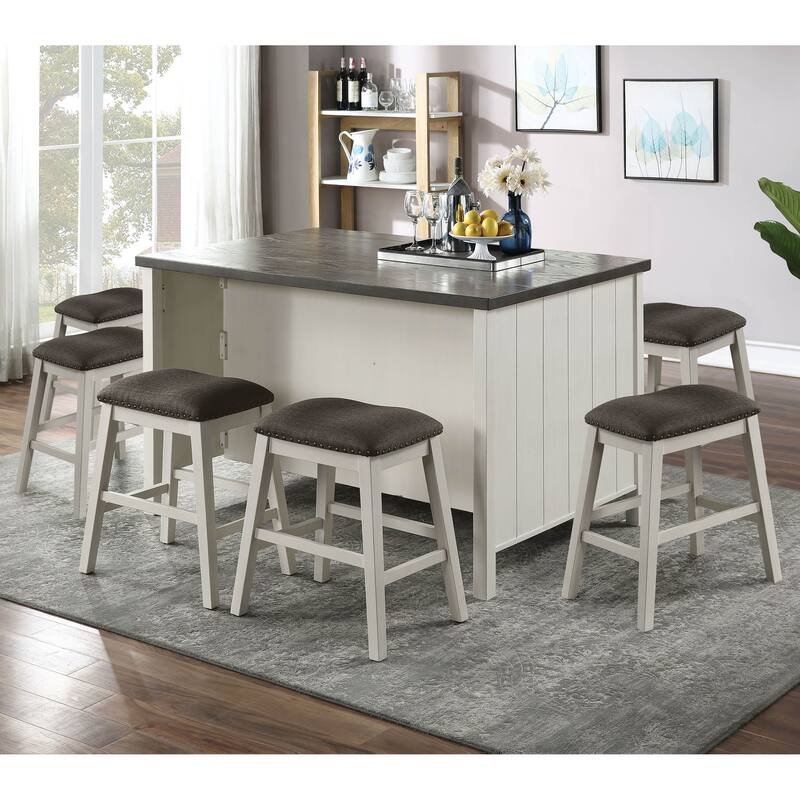 Hanto Transitional White Solid Wood Storage 7-Piece Counter Height Dining Set by Furniture of America - Off-White
