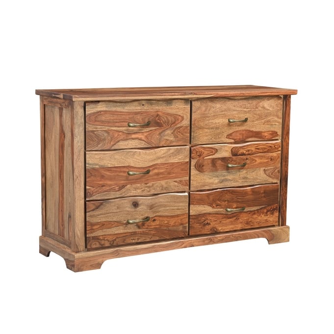 HomeRoots 60" Brown Solid Wood Live Edge Six Drawer Double Dresser