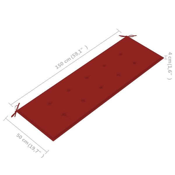 dimension image slide 0 of 2, vidaXL Batavia Bench with Red Cushion 59.1" Solid Teak Wood