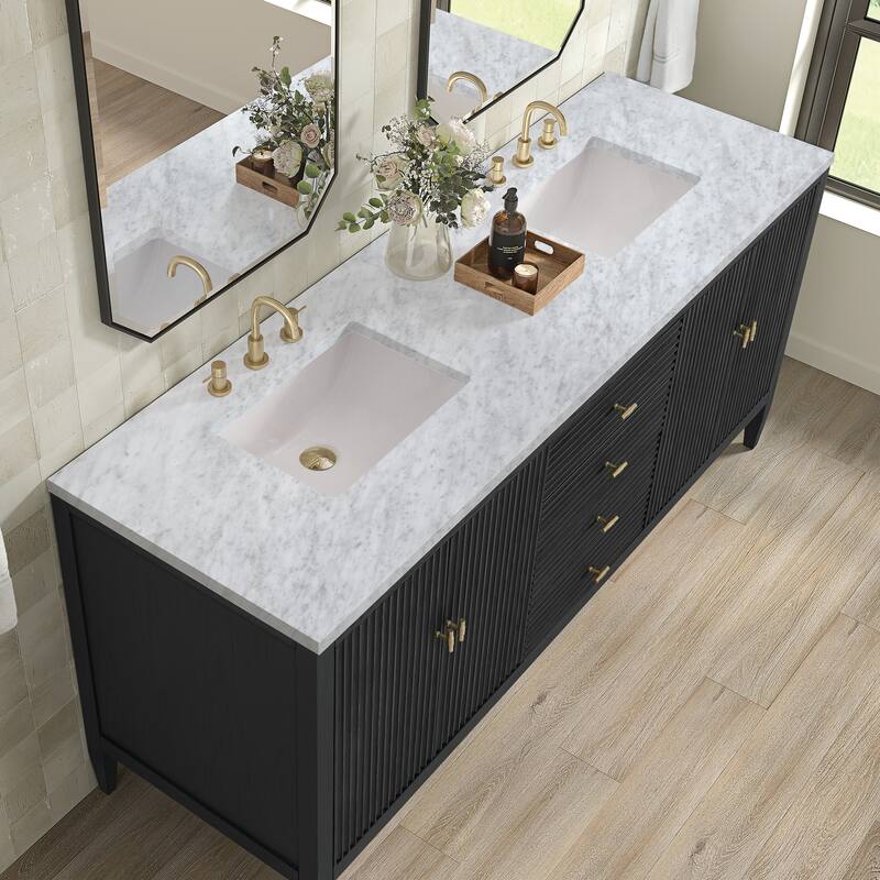 James Martin Vanities Myrrin 72" Vanity, Carbon Oak - Carrara White