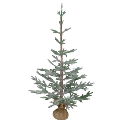 3' Snow Covered Slim Pine Artificial Christmas Tree with Jute Base - Unlit