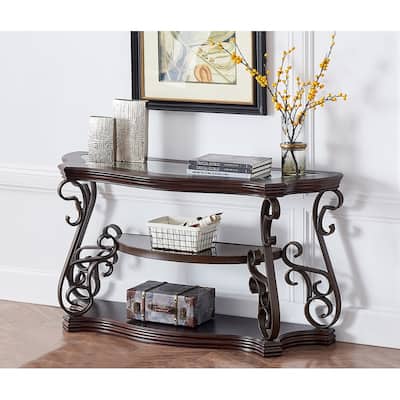Elegant Traditional Sofa Table with Glass Top and Metal Legs, Versatile Entryway or Living Room Accent Table