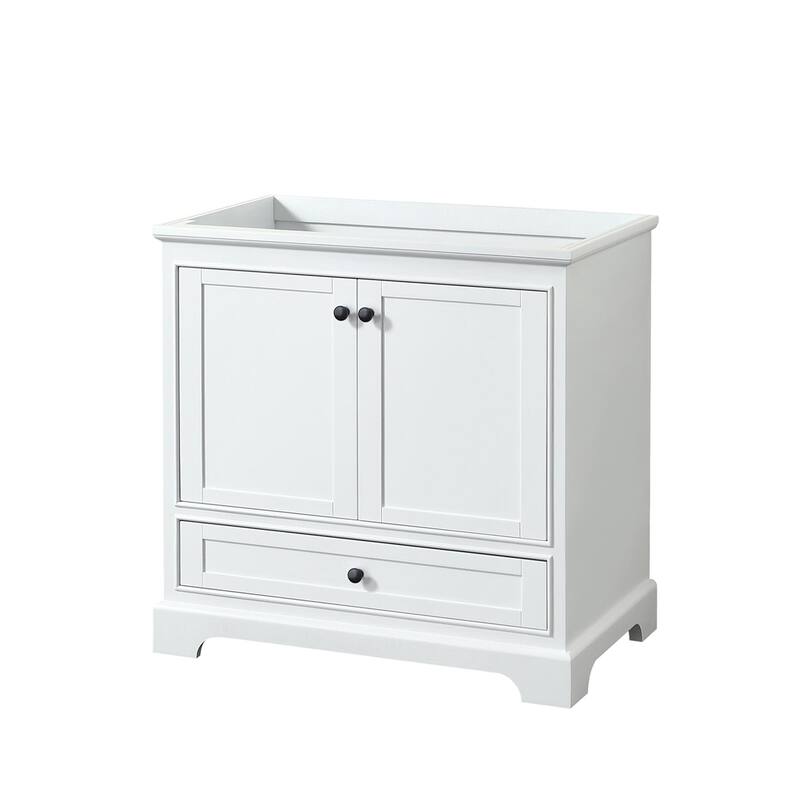 Wyndham Collection Deborah 35-1/4" Free Standing Single Wood Vanity - White / Matte Black Hardware