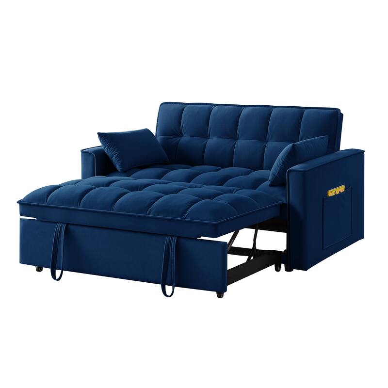 Tufted Loveseat with Pull-Out Bed, Armrests & Storage - Space-Saving Velvet Sofa