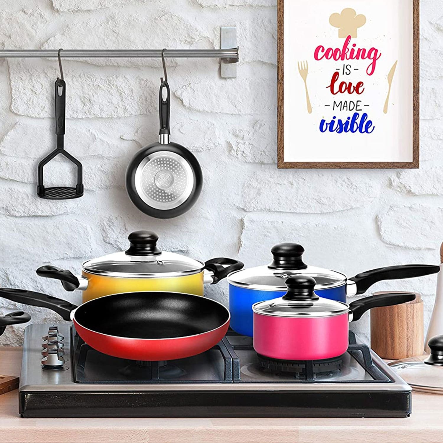Nutrichef 15-Piece Nonstick Colorful Cookware Set