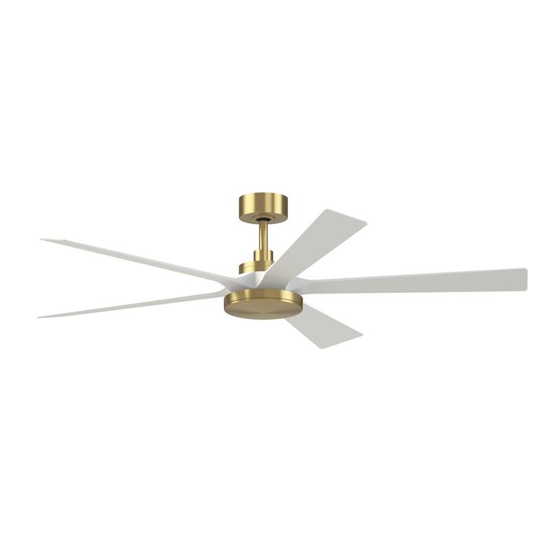 TorchAire 64 inch Indoor/Outdoor Ceiling Fan with LED CCT Select Light Kit - Brushed Satin Brass-Matte White Blades - 64 Inches