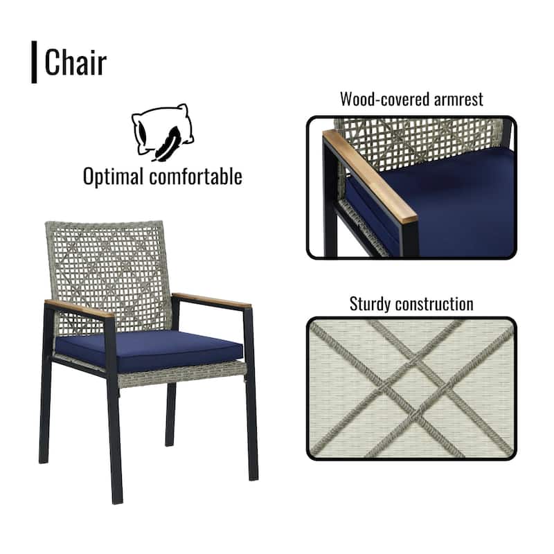 Modern 5-Piece Outdoor Patio Dining Set Acacia Wood Table and PE Rattan Chairs for Garden Furniture
