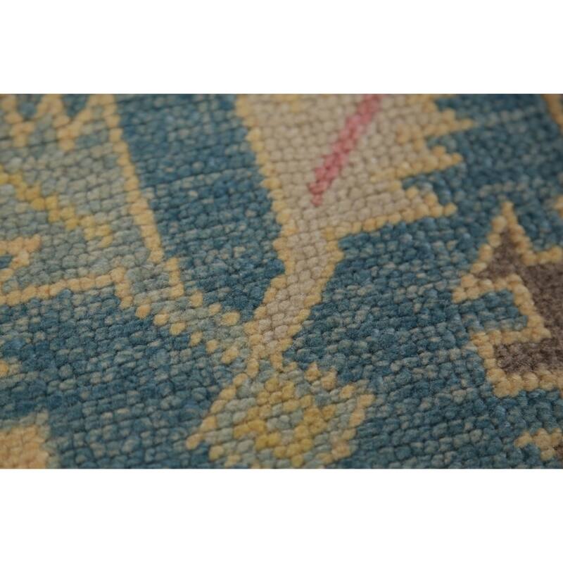Hand Knotted Oriental 100% Wool Carpet Transitional Floral Navy Blue & Blues Oushak Runner Rug - 17' 2'' X 3' 1''