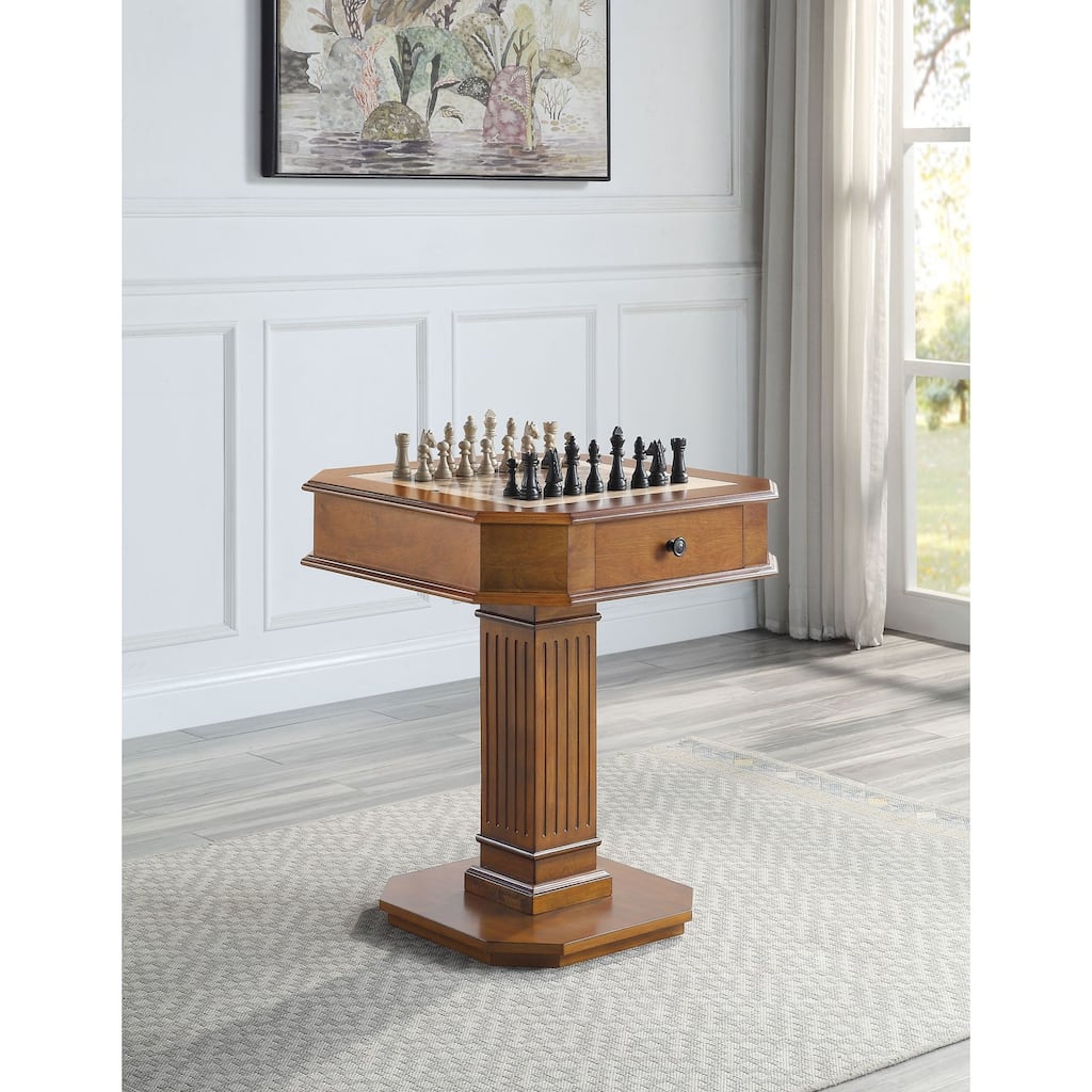 Roomfitters Galini Walnut Reversible Game Table, Mid-Century 3-in-1 Board Game Centerpiece, Wood Tray, 2 Drawers
