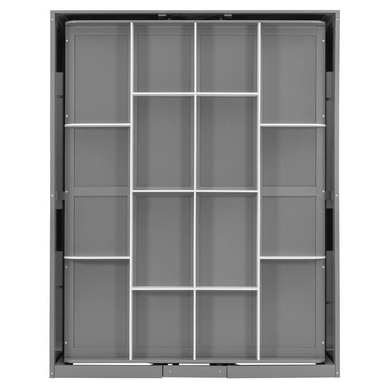 360° Rotating Queen Murphy Bed Cabinet with 14-Shelf Hidden Bookcase by Harper&Bright Designs