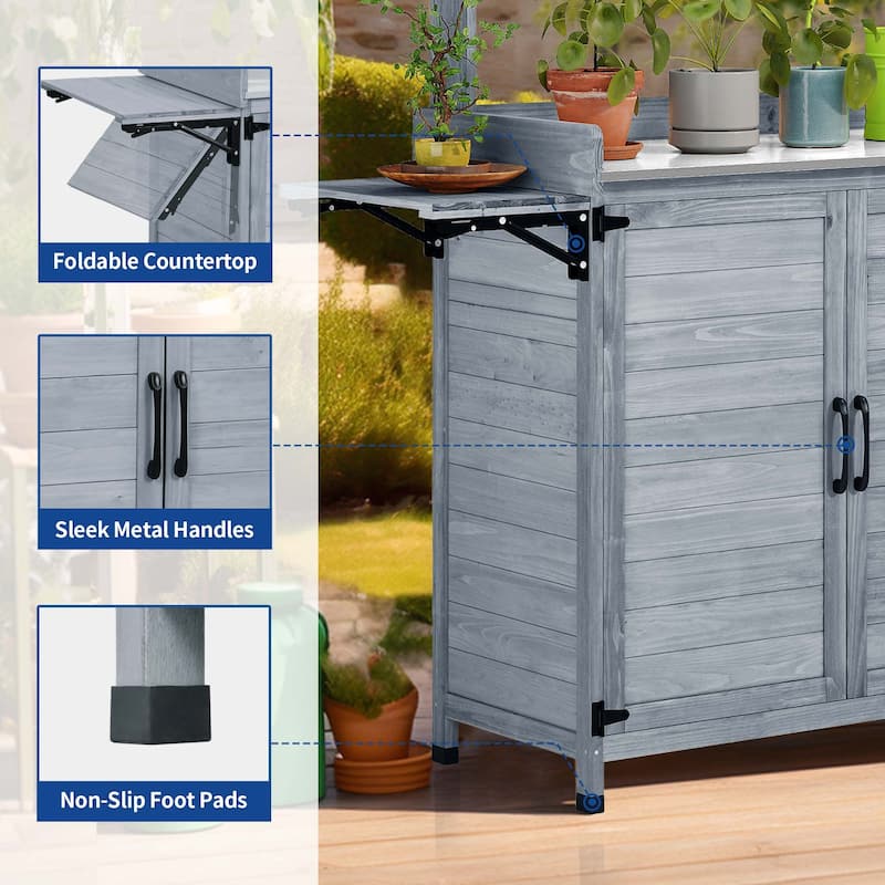 Moasis 47.4″H All Weather Outdoor Potting Bench Table Wooden Storage Cabinet with Foldable Pallet and Removable Plate