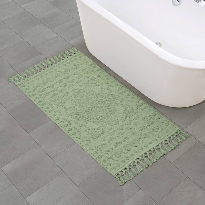 French Connection Nellore Fringe Cotton Bath Rug - 26x49 - Seedling Green