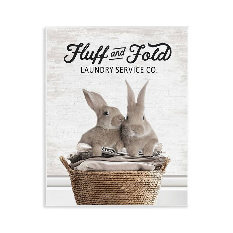Stupell Vintage Laundry Service Bunnies Wall Plaque Art Design By Lettered and Lined - 11 x 14