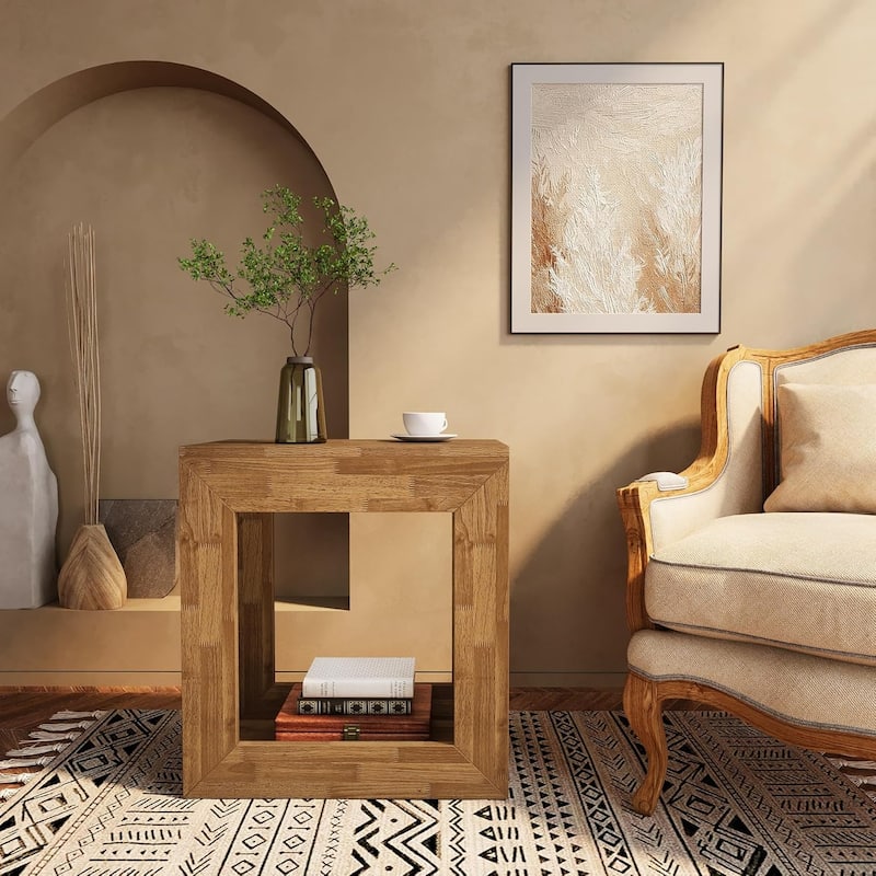 2-Tier End Table, Side Table with Sturdy Base, Square Bedside Table Nightstand