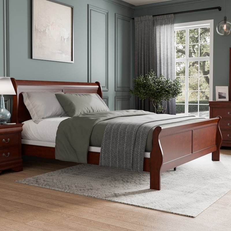 Furniture of America Devi Traditional Solid Wood Sleigh Bed - Cherry - King