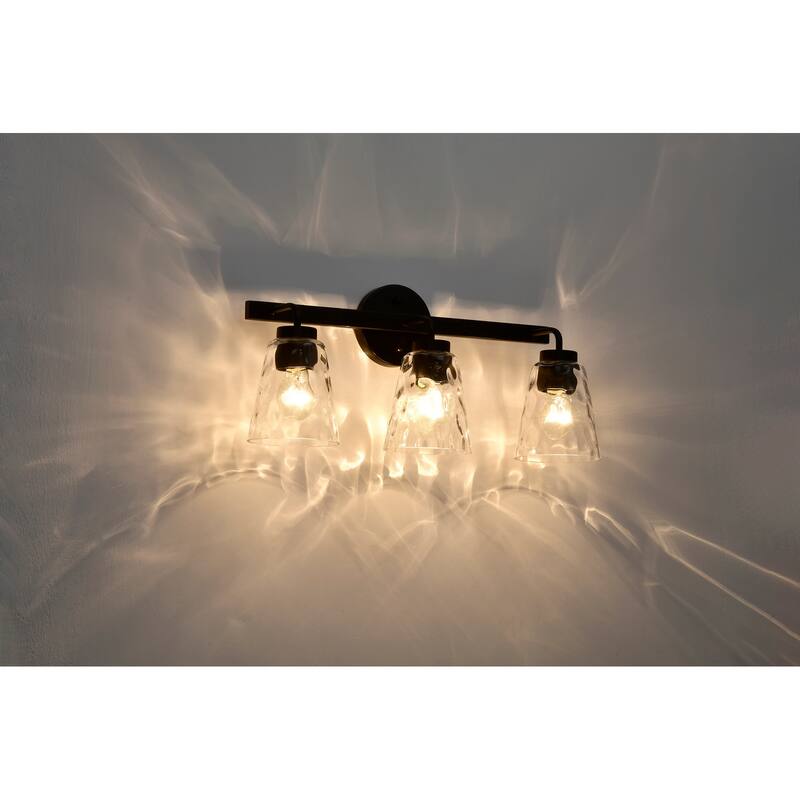 Matte Black 3-Light 22 in. Vanity Light with Hammered Clear Glass Shades - Matte Black