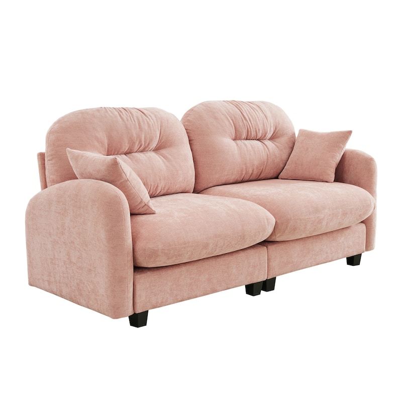 74" Loveseat Sofa, Modern Chenille Deep Seat Sectional Couch for Living Room, Tufted Backrest Love Seat with Pillows