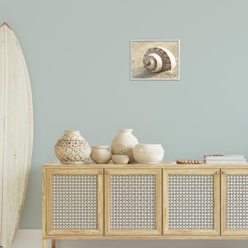 Stupell Neutral Tone Seashell Framed Giclee Art Design By Dora Rotondella