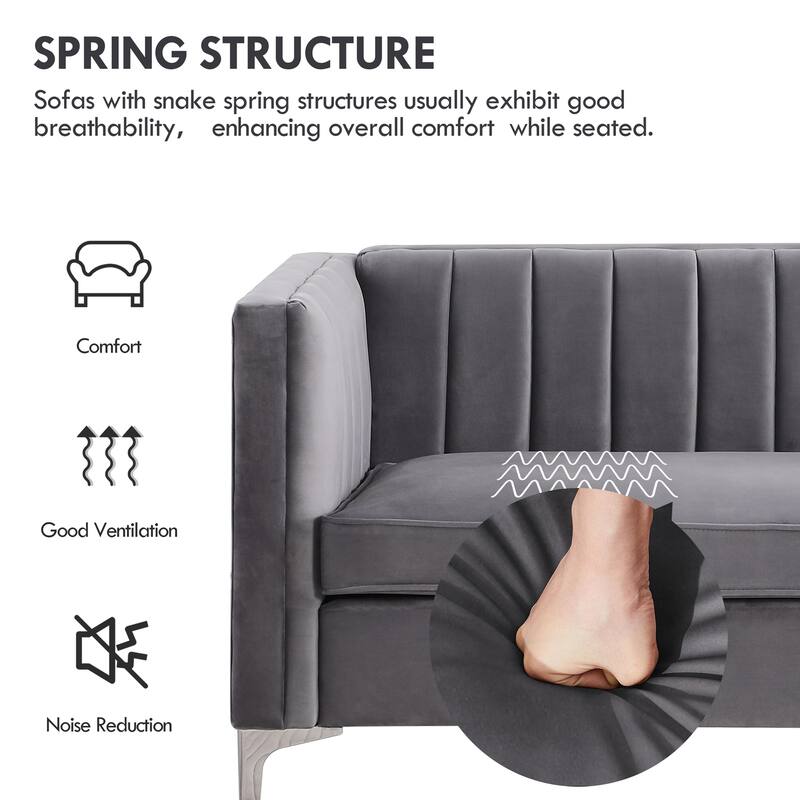 Morden Fort Modern 2 Pieces of Chair and Loveseat Set with Dutch Velvet Grey, Iron Legs