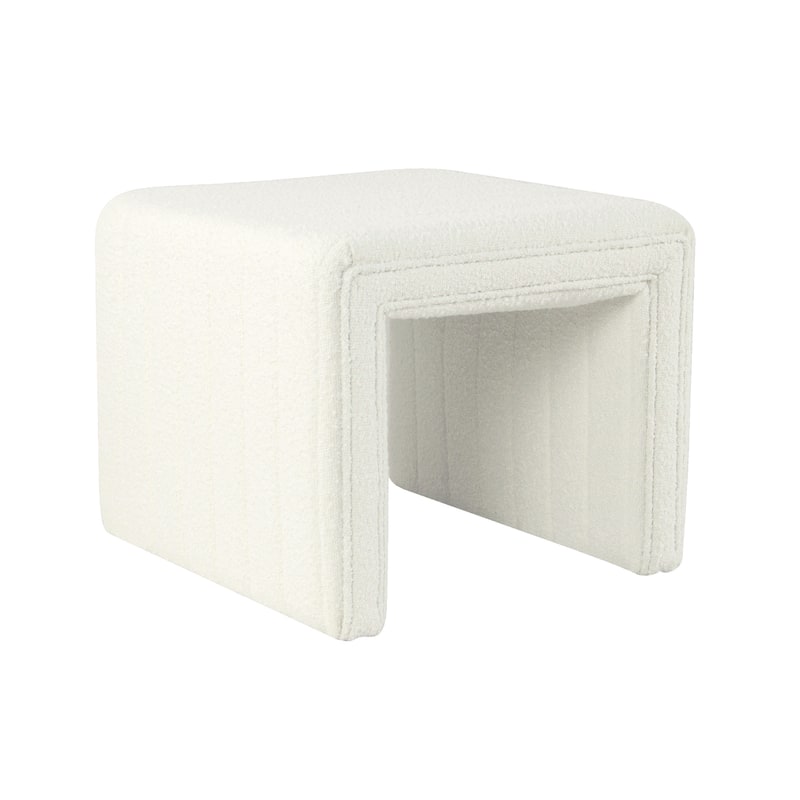 Ada Footstool Ottoman, Channel Tufted Cream White Boucle, 19 Inch