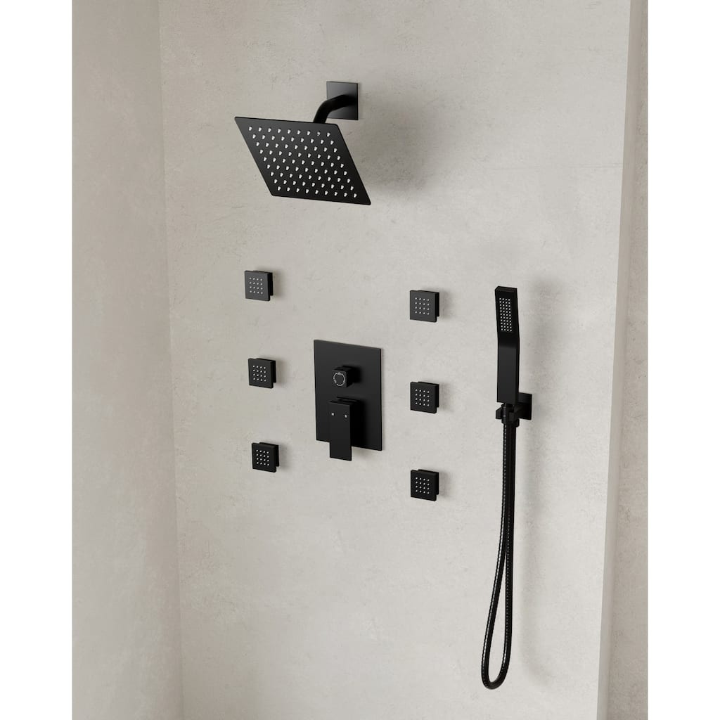 10" High-Pressure Balanced Rainfall Shower System with Handheld Spray & 6 Body Jets