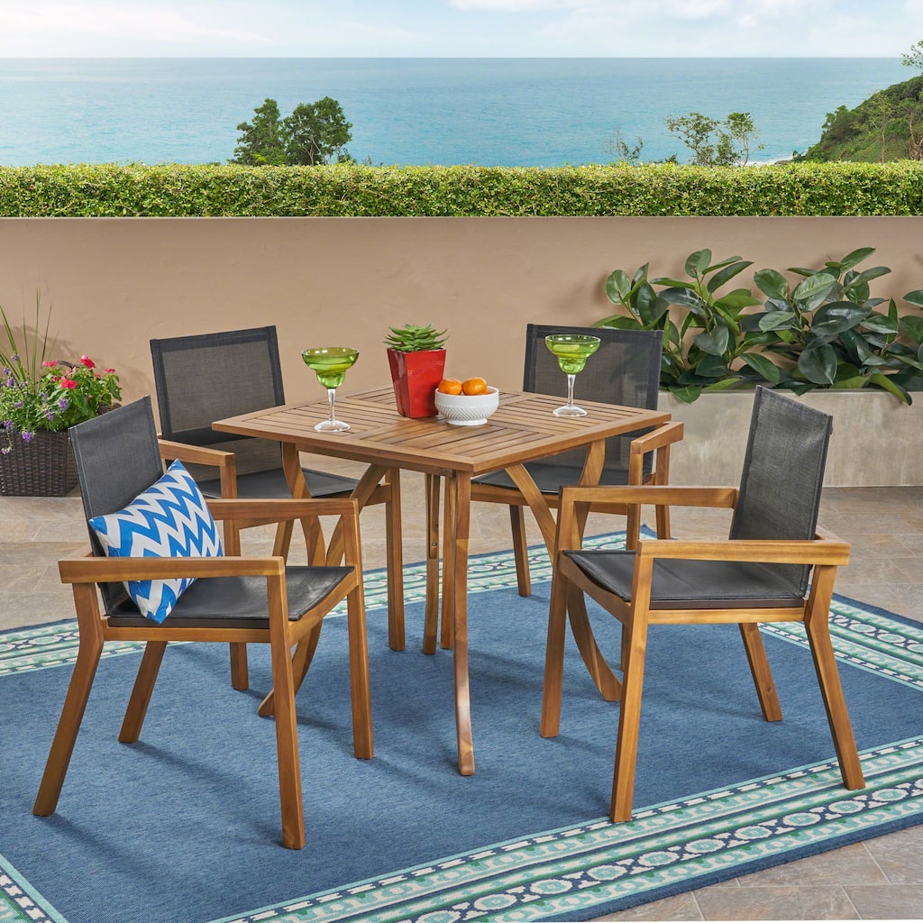 Chaucer Outdoor 4-Seater Square Acacia Wood Mesh Seats Dining Set by Christopher Knight Home