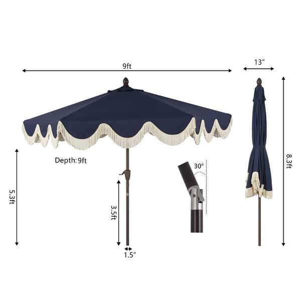 dimension image slide 1 of 20, 9ft Tassel Patio Umbrella Auto-Tilt, Crank , by JONATHAN Y