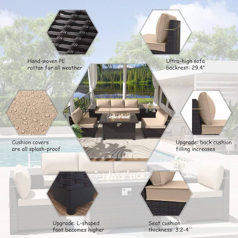 10-Piece Modular Outdoor Sectional Set with Fire Pit & Swivel Rockers - 10 pcs