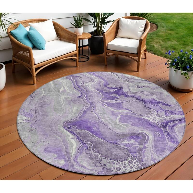 HomeRoots Abstract Modern Rectangle Outdoor Rug - 8' Round