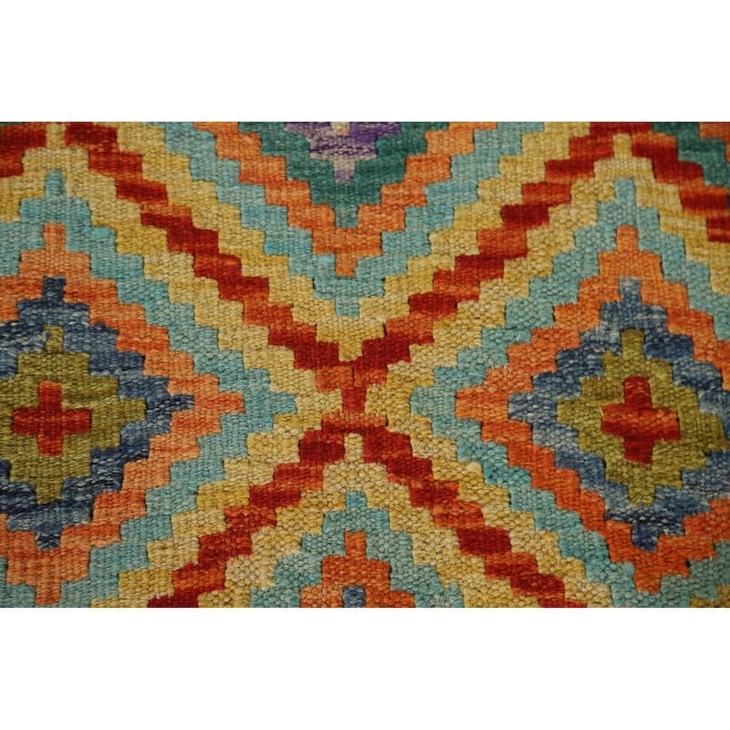Reversible Kilim Rug Hand-Woven Wool Foyer Carpet - 3'4"x 4'6"