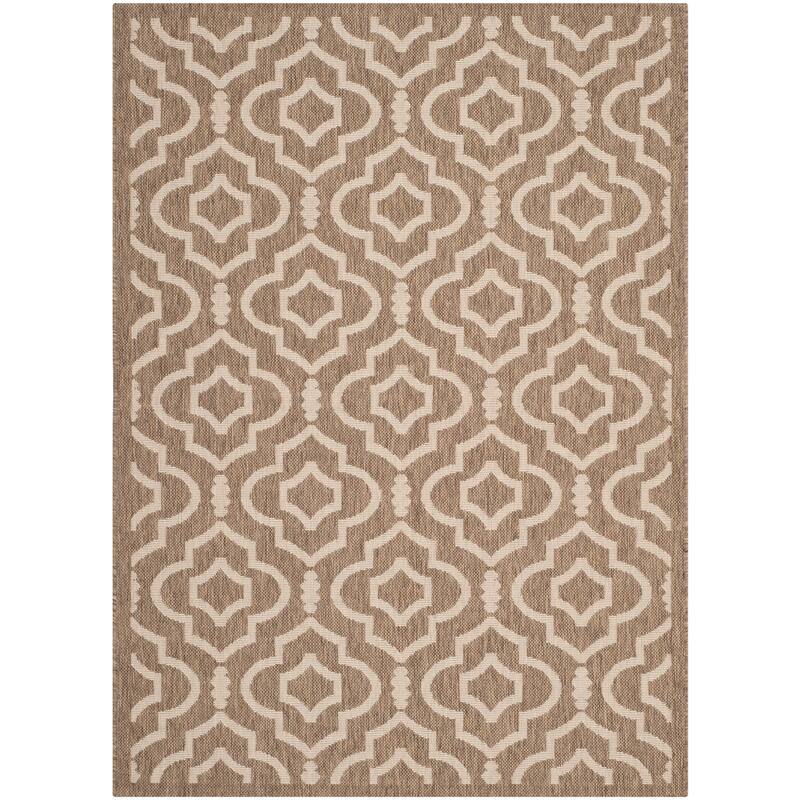 SAFAVIEH Courtyard Ketty Indoor/ Outdoor Waterproof Patio Backyard Rug - 4' x 5'7" - Brown/Bone