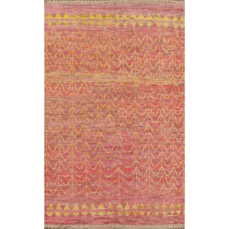 All-Over Moroccan Area Rug Hand-Knotted Wool Carpet - 6'1"x 10'4"