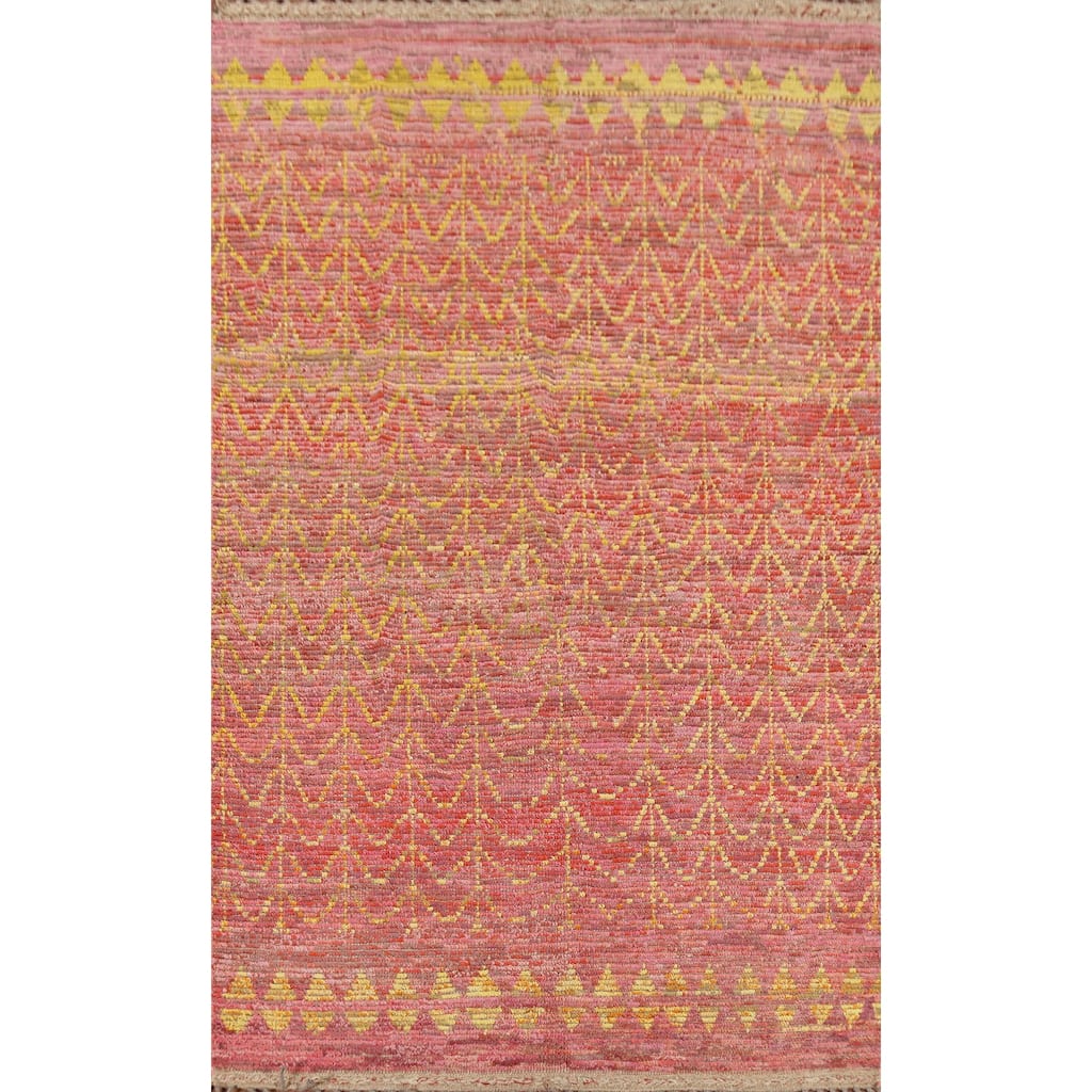 All-Over Moroccan Area Rug Hand-Knotted Wool Carpet - 6'1"x 10'4"