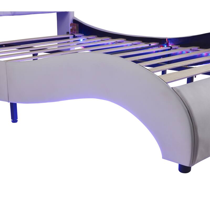 Queen / Full Size Faux Leather Upholstered Platform Bed with LED Light