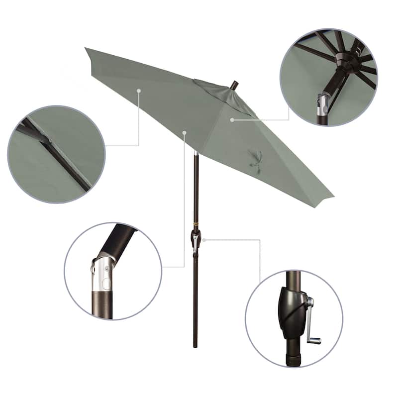 California Umbrella 7.5' Round Crank Lift Push Button Tilt Bronze Aluminum Patio Umbrella with Sunbrella Cilantro Fabric