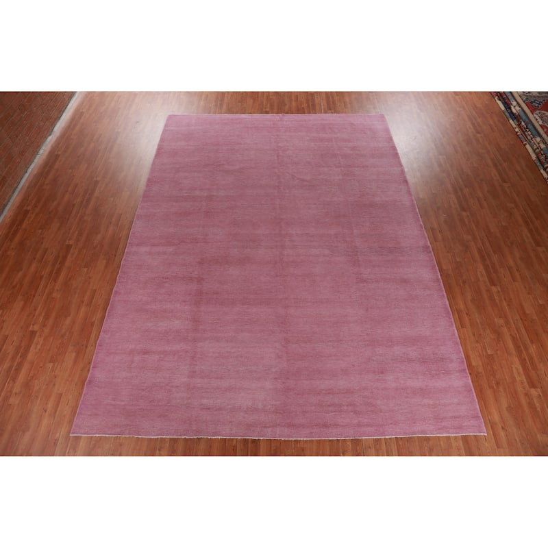 Hand Knotted Oriental 100% Wool Carpet Modern Solid Purples Gabbeh Area Rug - 13' 11'' X 10' 3''