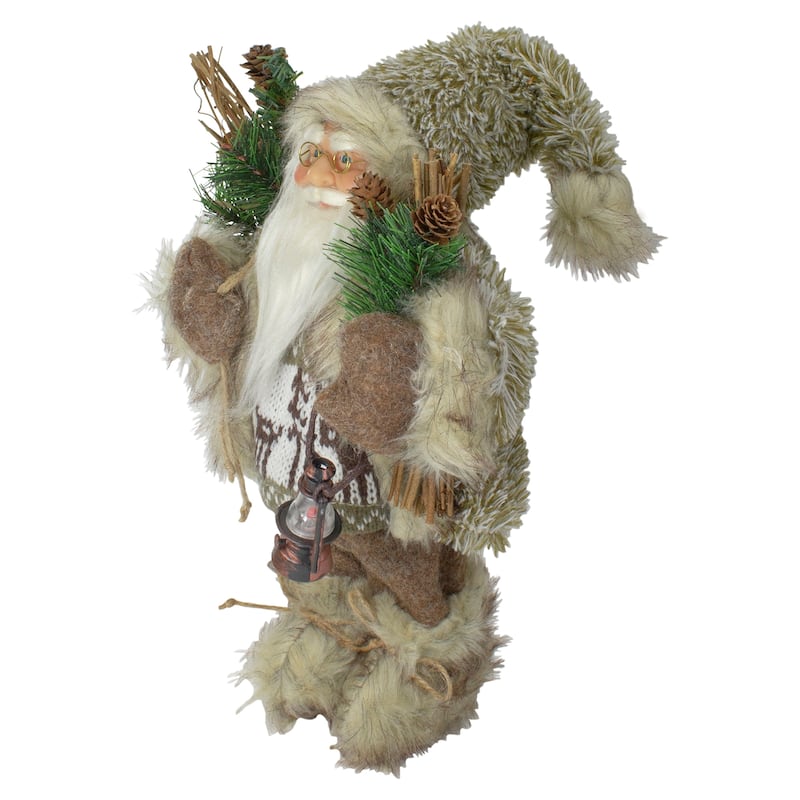 12" Mountain Santa Dressed Plush Brown Coat Fur Boots Christmas Figure